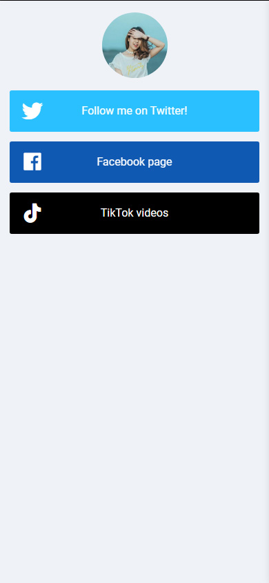 Twitter, Facebook, TikTok links added as buttons to a Taplink page