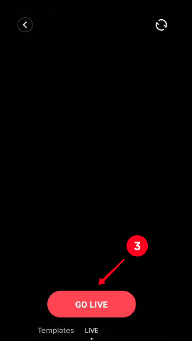 Tapping Go live in the TikTok camera
