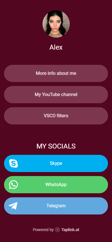 Bir YouTube blogger'a ait birden fazla bağlantının bulunduğu Taplink sayfası