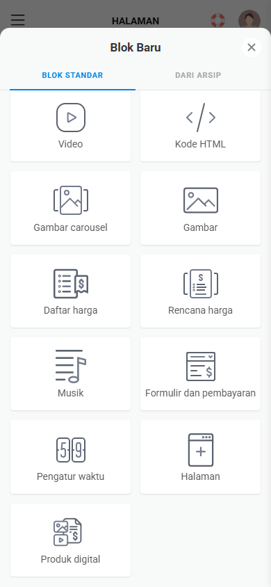 Paruh kedua dari blok konten yang tersedia