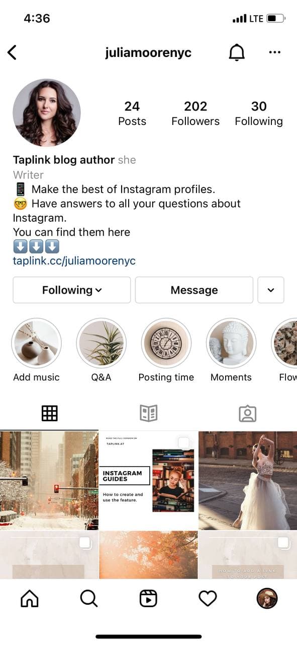 Instagram profile page of a content maker