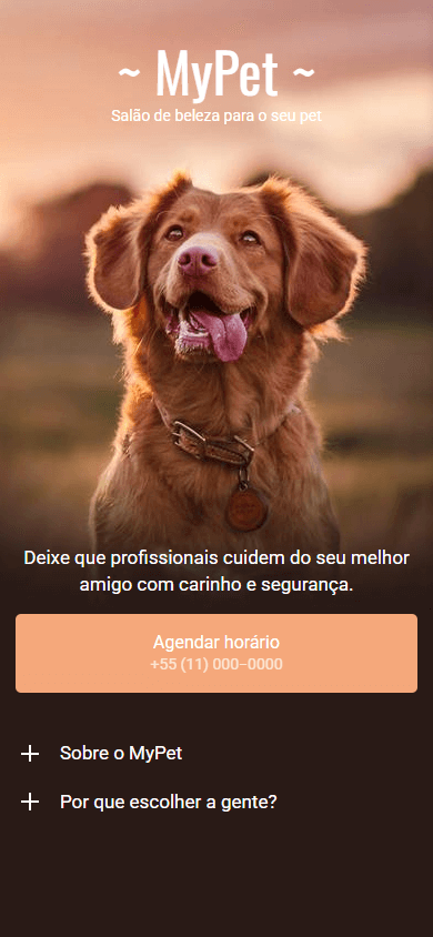 Site de um pet shop criado com Taplink como alternativa ao Linktree