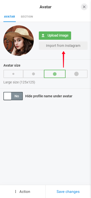 Highlighted button form importing a profile picture from Instagram