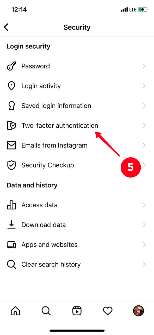 Choosing Two-factor authentication in the Instagram Security settings