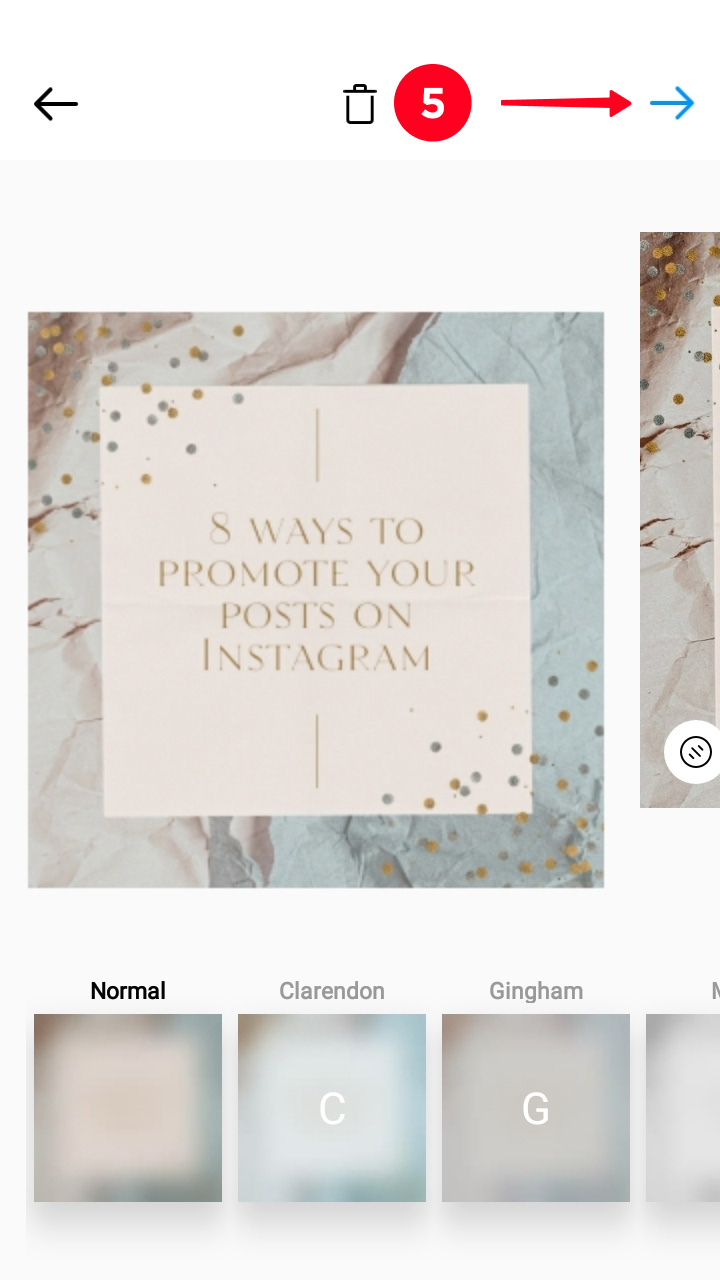 Tapping next in the Instagram post editor