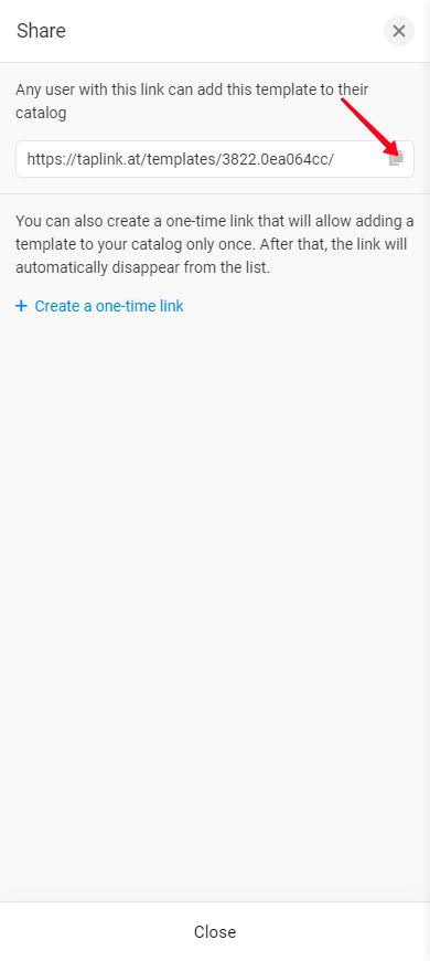 Tapping the copy icon near the permanent template link