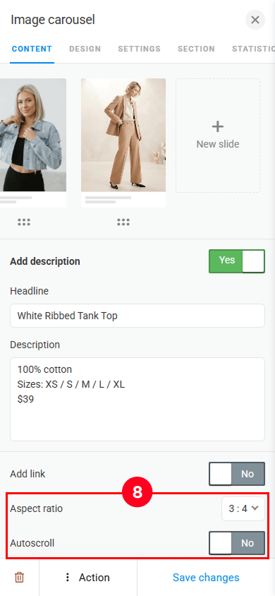 Adjusting the Image carousel’s aspect ratio and auto-scroll settings