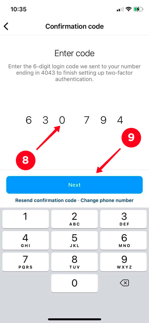 Activating the Text message feature in the Two-factor authentication settings
