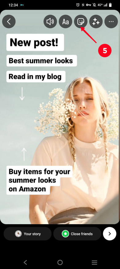 Tapping the sticker icon in the Stories posting menu