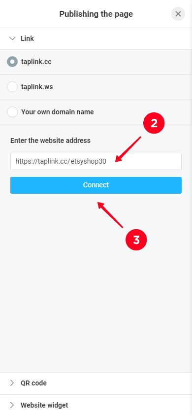 Setting an URL for the Instagram link in bio page of an Etsy seller