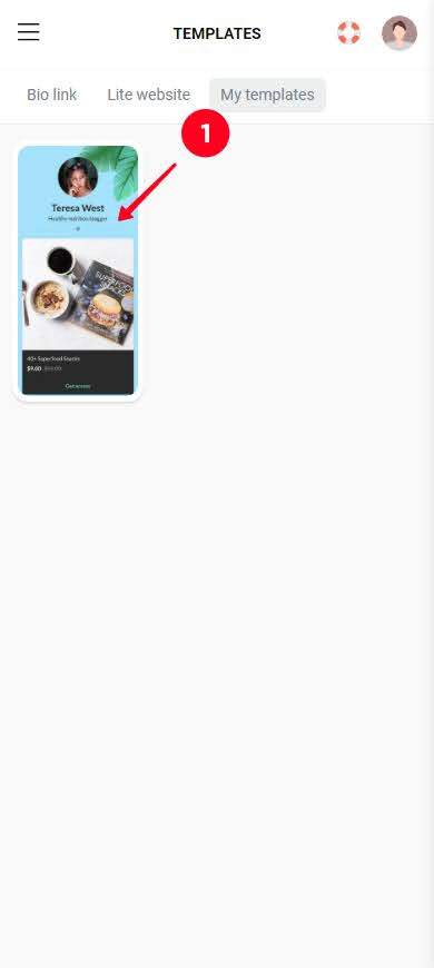 Choosing a template in the Taplink template library