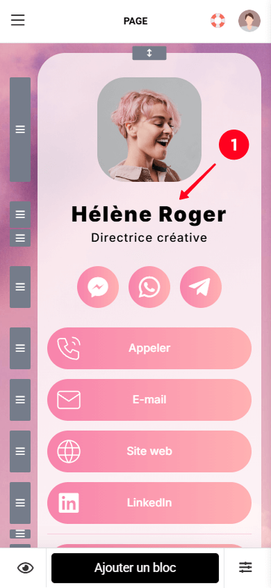 Clic sur un bloc de texte dans l’éditeur
