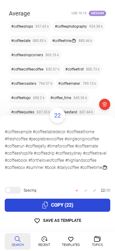 List of manually selected Instagram hashtags on Inflact