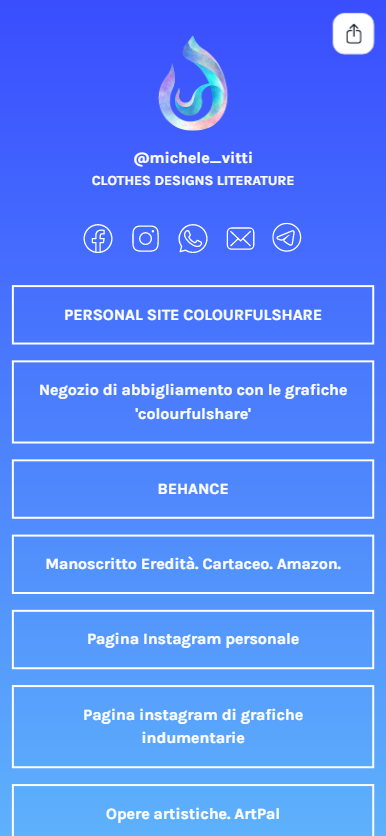 Pagina di un marchio di abbigliamento con un elenco di link su Linktree