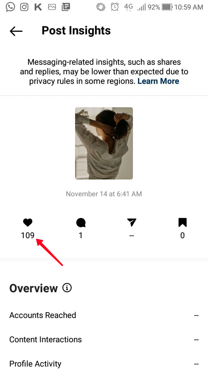 Highlighted like count in the Instagram Post Insights