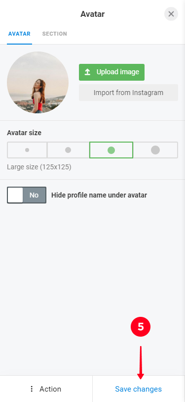 Tapping Save changes in the profile picture settings in the Taplink editor