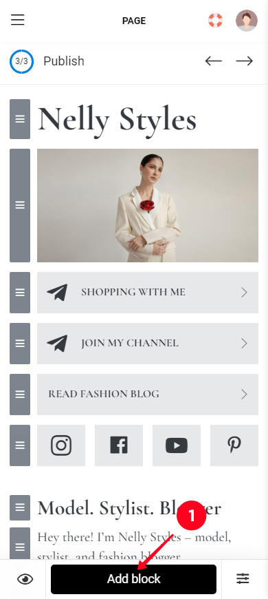 Tapping Add block in the Taplink editor
