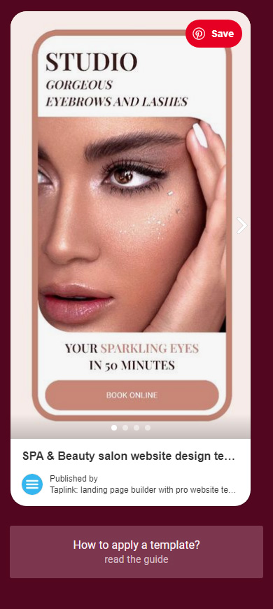 Pinterest widget with a link on a Taplink page made for Instagram