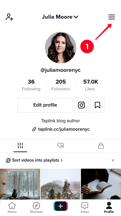 Tapping the three bar icon in the TikTok profile tab