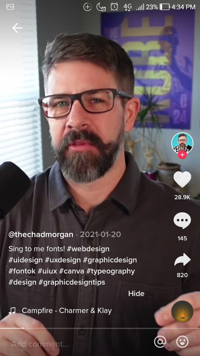 A designer explaining web design in a TikTok video in the app