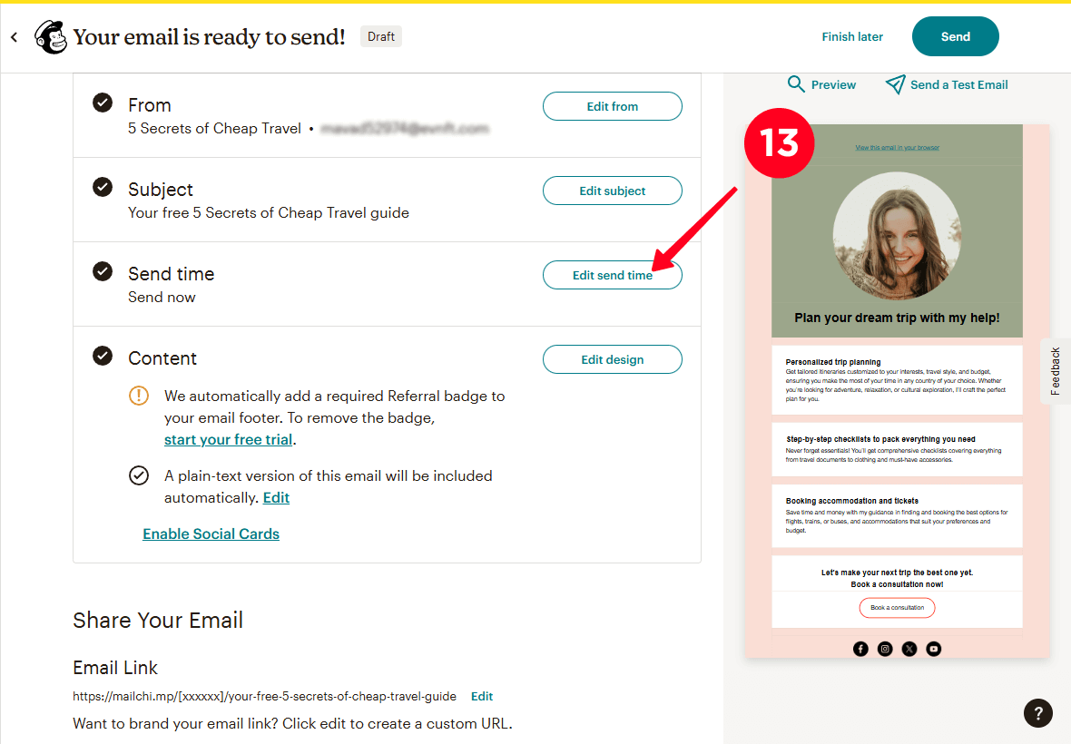 Clicking Edit send time on the marketing automation platform