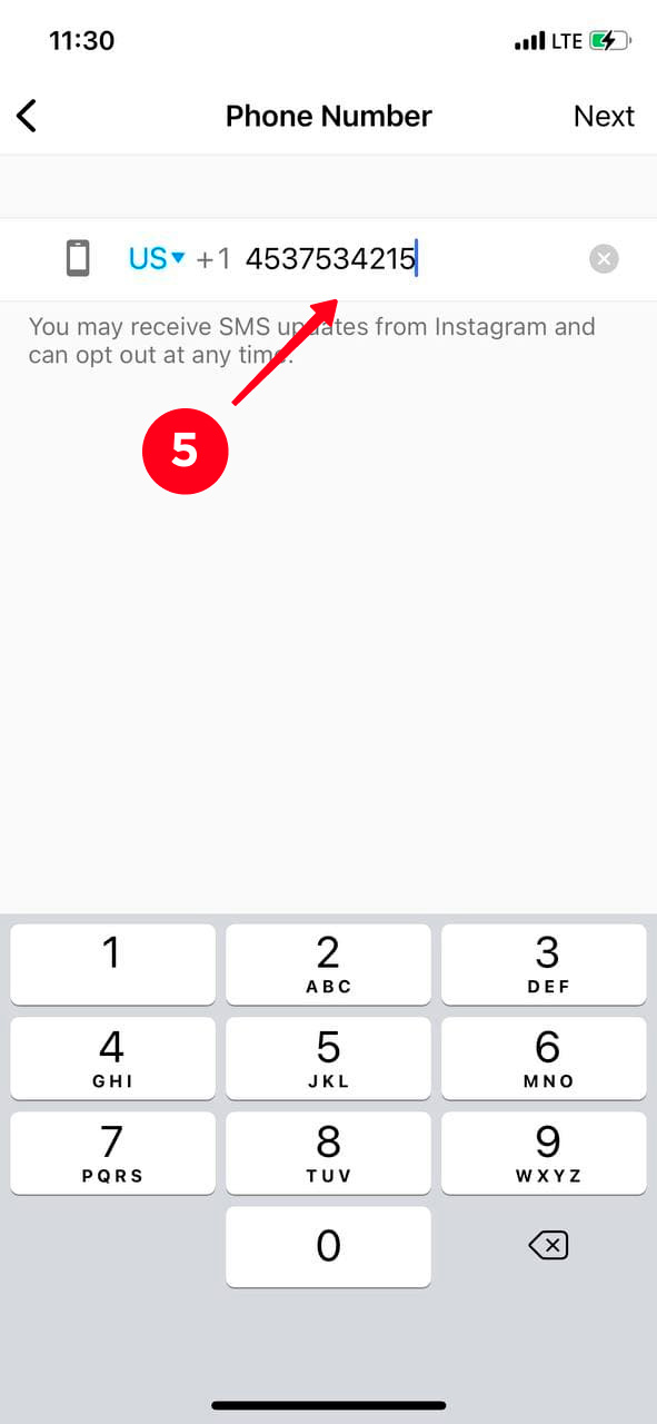 Changing the added phone number in the Instagram settings