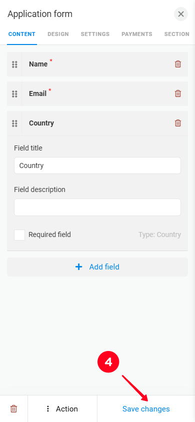 Tapping Save changes in the form settings window in Taplink