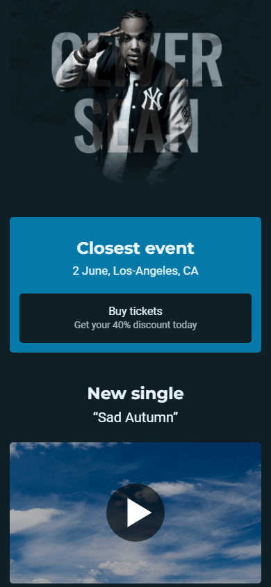 A musician’s website created with Taplink