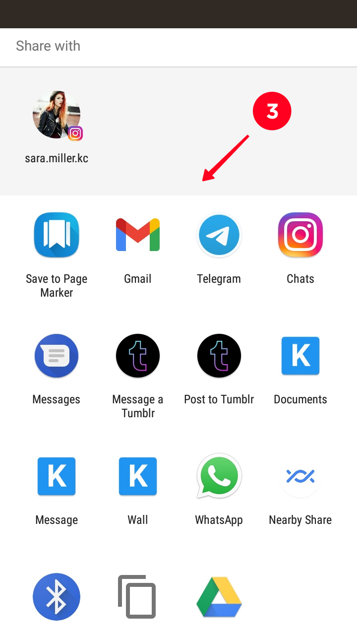 Choosing an app in the Instagram guide sharing menu
