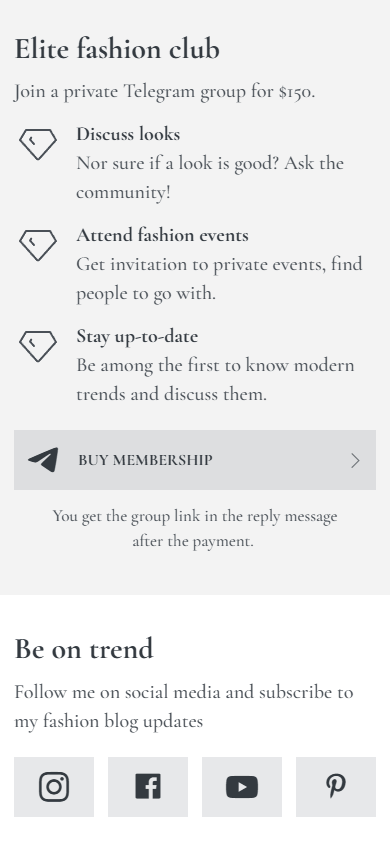 The bottom of the stylist’s link tree example