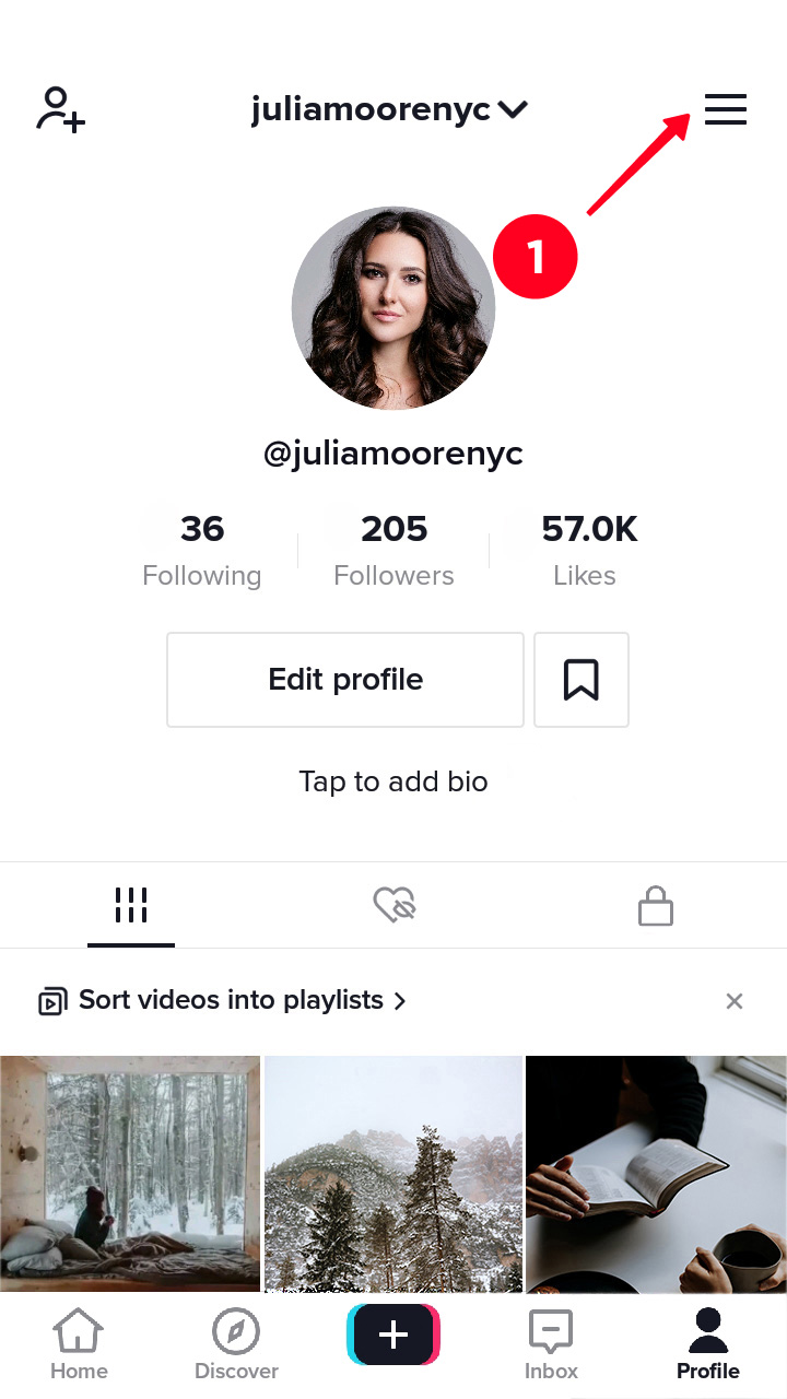 Apertura delle impostazioni di TikTok nella pagina del profilo dell'app