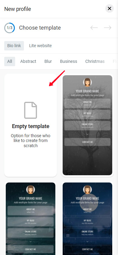 Tapping Empty template in the Taplink library