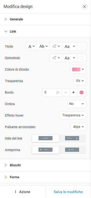 Editor per modificare il design di una pagina Linktree