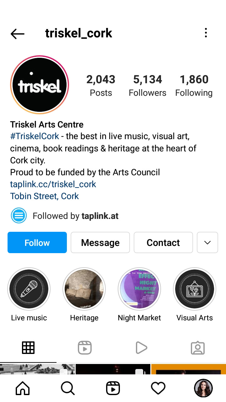 Arts Centre’s page with the logo uploaded as the profile picture on Instagram