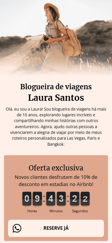 A parte superior do exemplo da página criada e personalizada com a ferramenta de link in bio Taplink AI