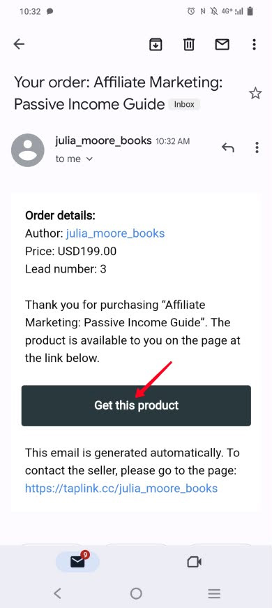 Tapping the Get this product button in an email