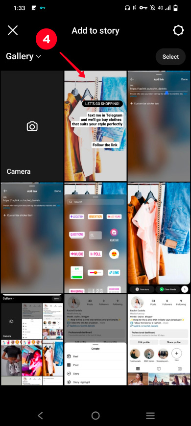 Choosing a photo for posting to Instagram Stories