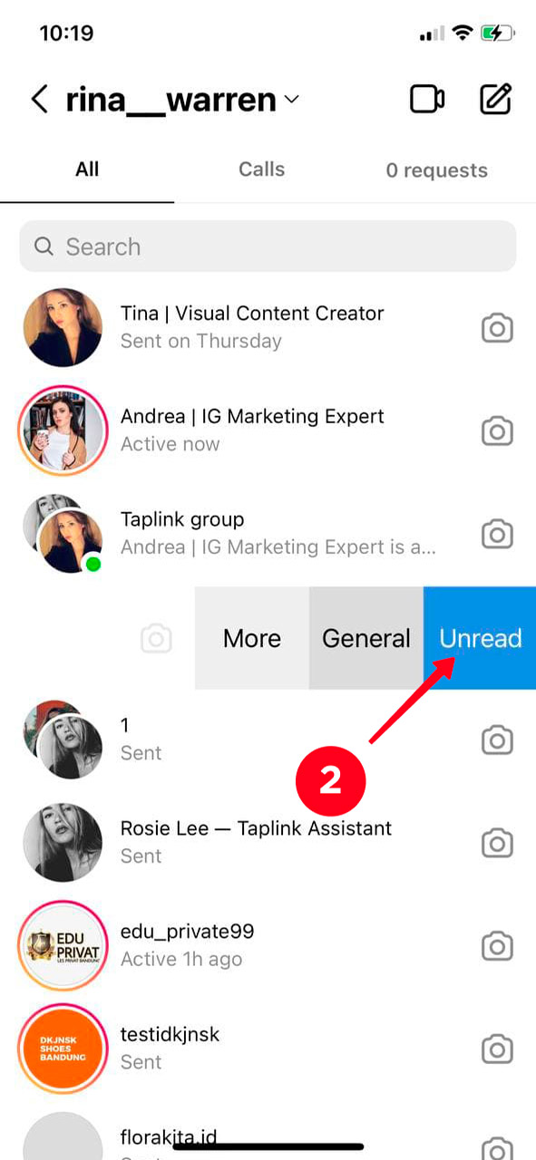 Choosing Unread the Instagram Direct Messages