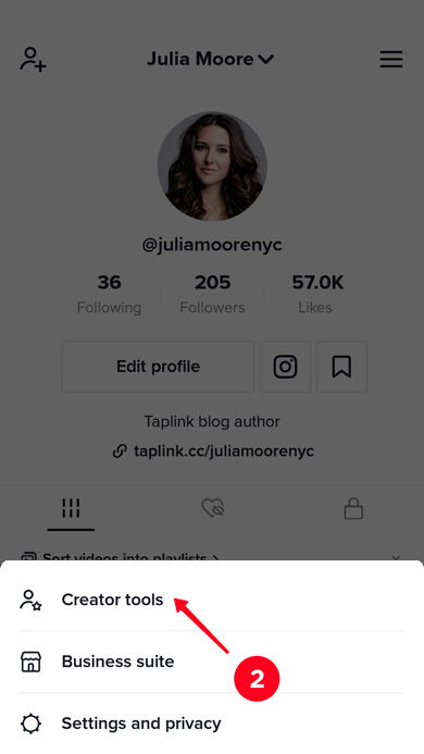 Selecting Creator tools in the TikTok app menu