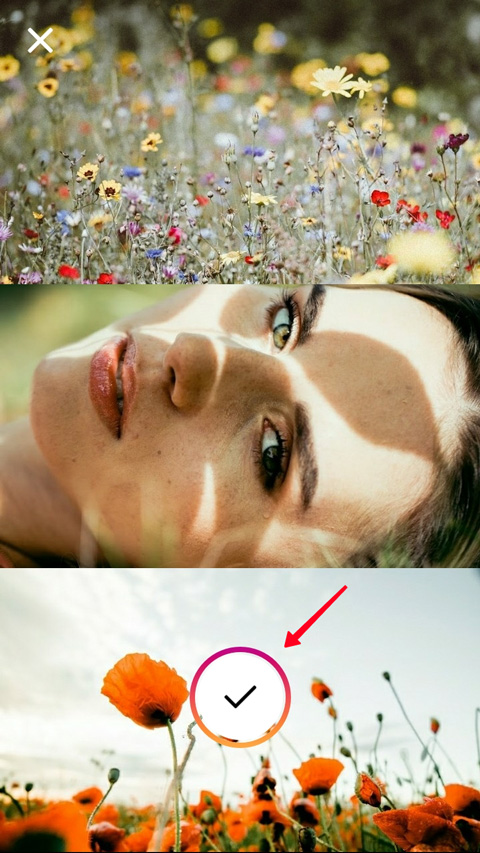Highlighted button for finishing Instagram Stories collage