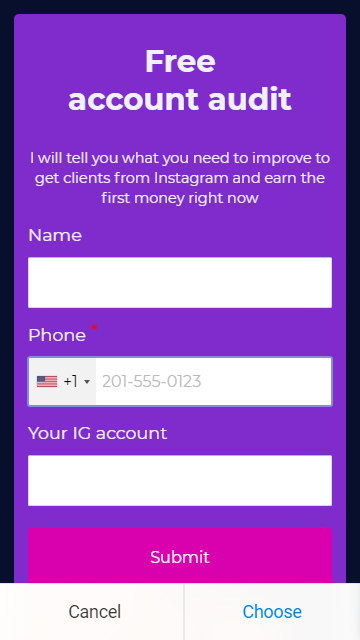 Un modulo di opt-in per prenotare un audit dell'account su un sito web aziendale