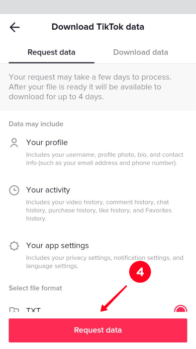 Tapping Request data in the data downloading menu