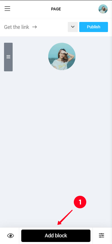 Tapping Add block in the Taplink editor