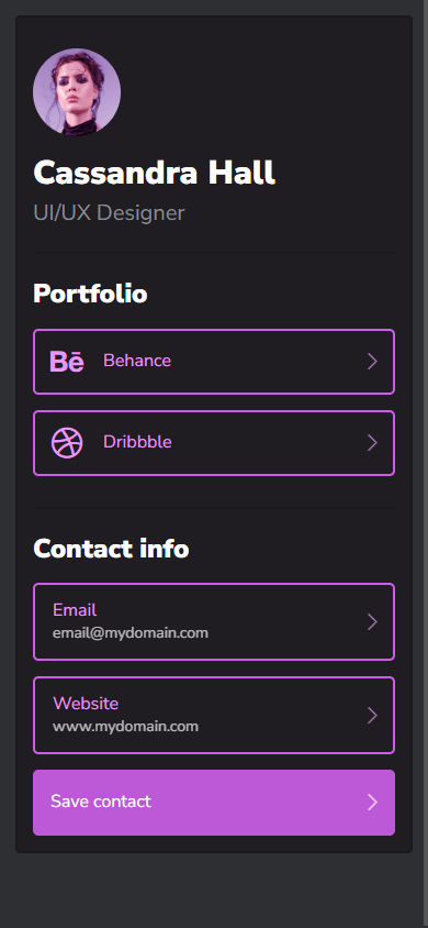 A UI/UX designer’s link in bio page created with Taplink