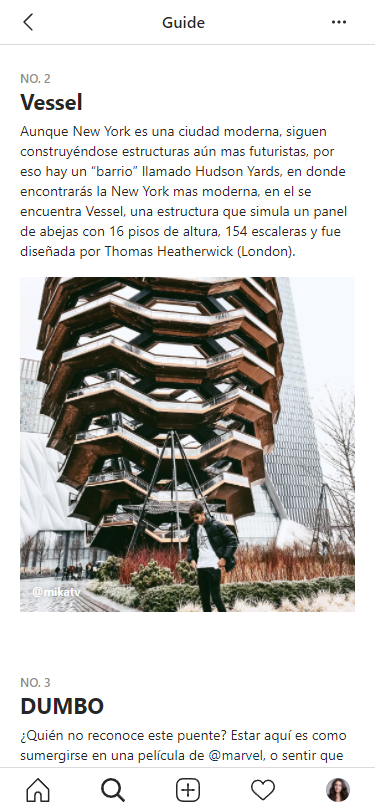 Second post in an Instagram guide about architecture in New York