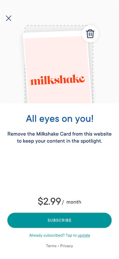 The Milkshake website builder’s Lite plan subscription window