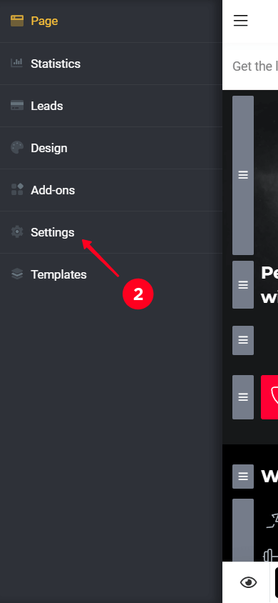 Opening the Settings tab from the Hamburger menu