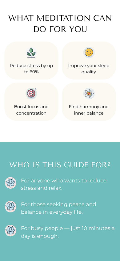 Benefits and audience sections on a meditation coach’s page, created with Taplink’s Media and text block