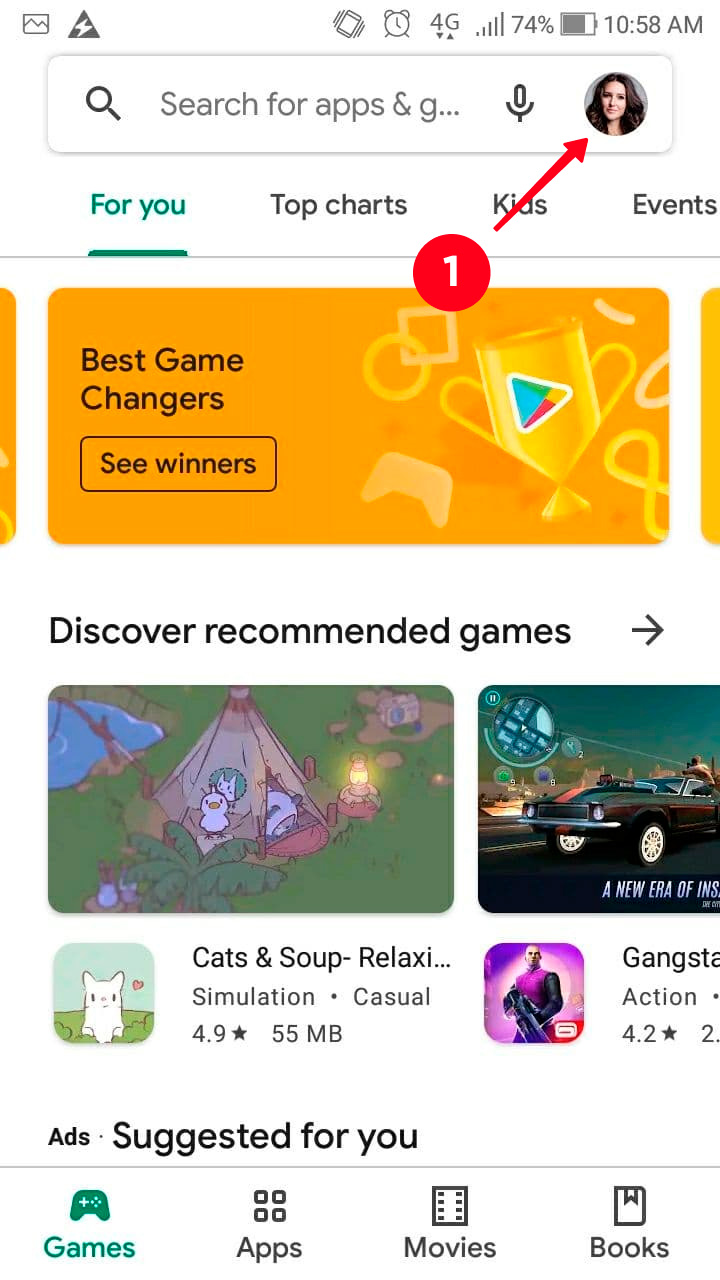 Tapping the profile photo in the Google Play