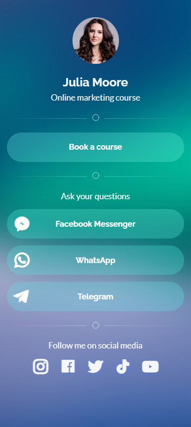 Taplink page with a list of links opened by the link in an Instagram bio